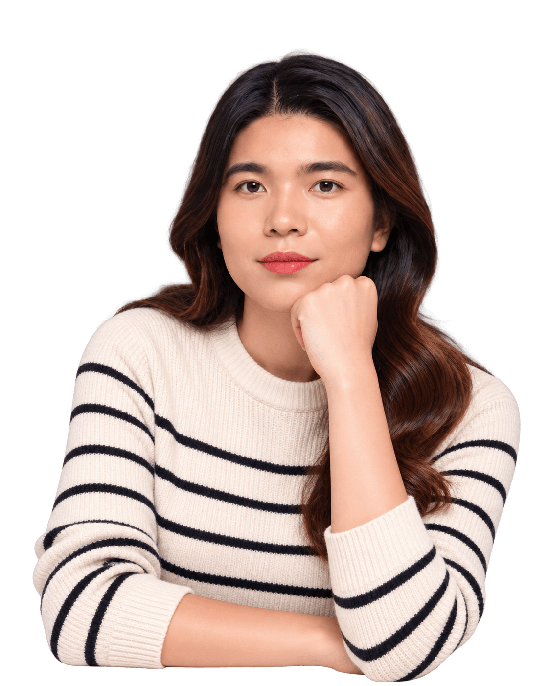 Hanna Nguyen — portrait with transparent background, seated editorial pose